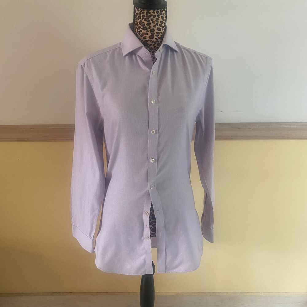 Charles Tyrwhitt Super Slim Fit Non‎ Iron Purple Gingham Dress Shirt 14.5 32